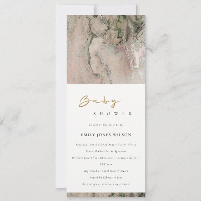 MODERN BLUSH DUSKY ROSE GOLD AGATE BABY SHOWER INVITATION (Front)