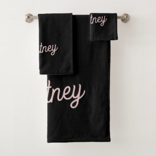 Modern Blush Dusty Pink Monogram and Name Bath Towel Set
