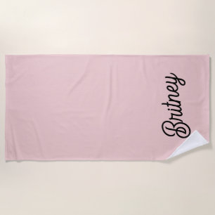 Modern Blush Dusty Pink Monogram and Name Beach Towel