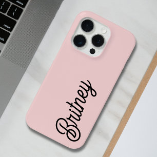 Modern Blush Dusty Pink Monogram and Name iPhone 15 Pro Case