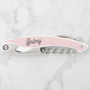 Modern Blush Dusty Pink Monogram and Name  Corkscrew