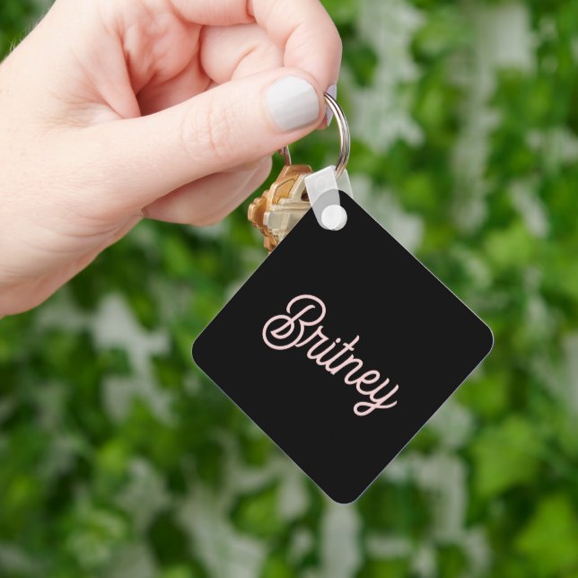 Modern Blush Dusty Pink Monogram and Name  Key Ring (Hand)