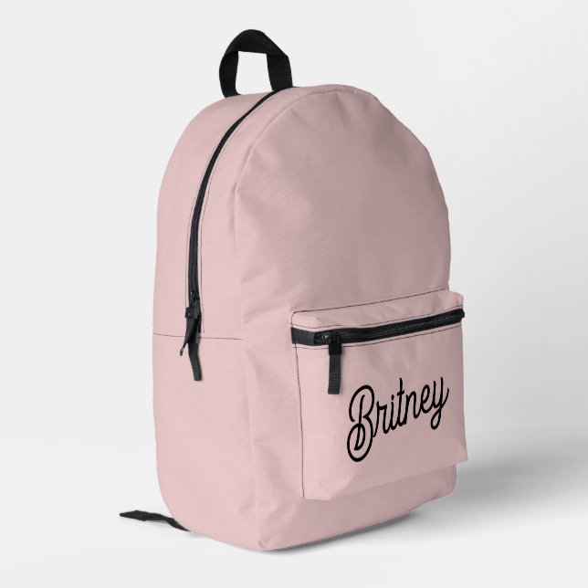 Modern Blush Dusty Pink Monogram and Name  Printed Backpack (Back Corner Left)