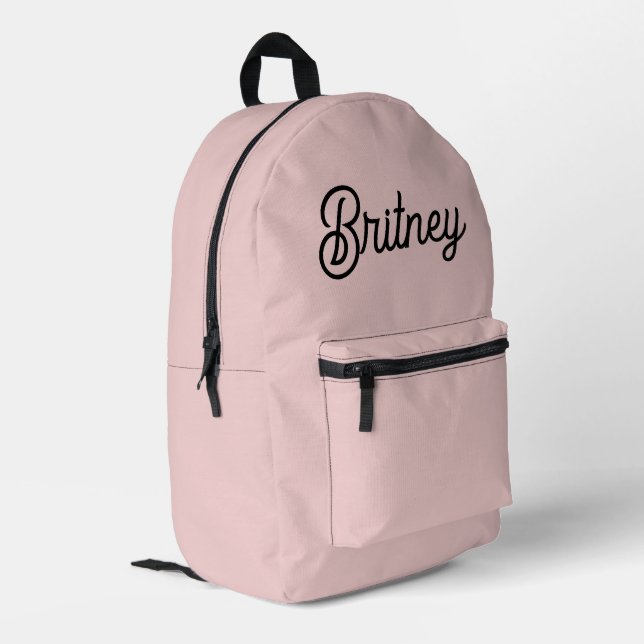Modern Blush Dusty Pink Monogram and Name  Printed Backpack (Back Corner Left)