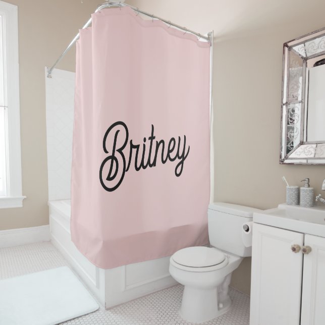 Modern Blush Dusty Pink Monogram and Name  Shower Curtain (In Situ)