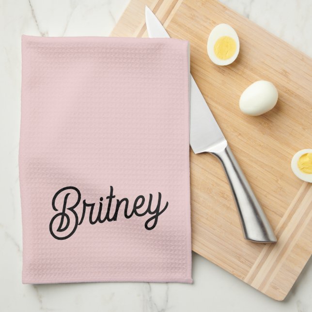 Modern Blush Dusty Pink Monogram and Name  Tea Towel (Quarter Fold)