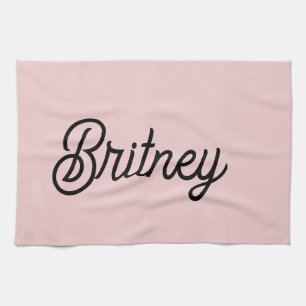 Modern Blush Dusty Pink Monogram and Name  Tea Towel