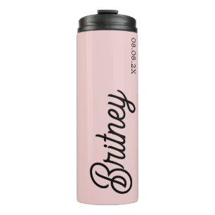 Modern Blush Dusty Pink Monogram and Name Thermal Tumbler