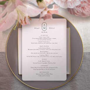 Modern blush elegant arch initials simple wedding menu