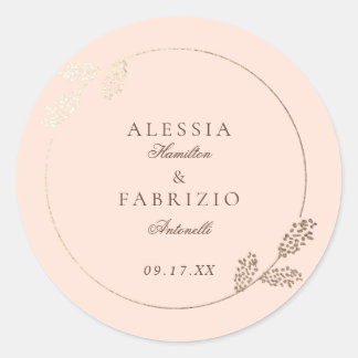 Modern Blush Faux Gold Botanical Frame Wedding Classic Round Sticker