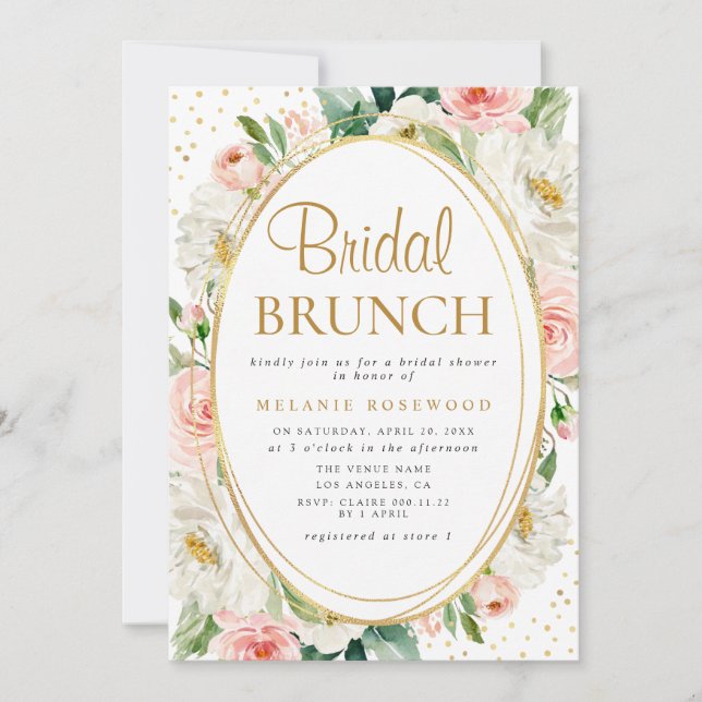 Modern blush floral bridal shower invitation (Front)