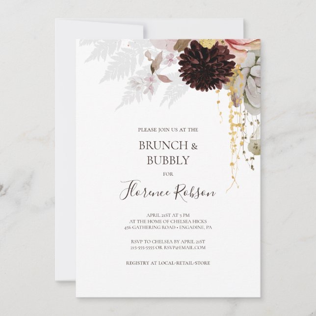 Modern Blush Floral | Brunch and Bubbly Shower Invitation (Front)