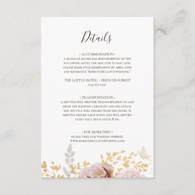Modern Blush Floral | Details Enclosure Card (Front)