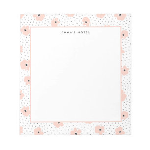 Modern Blush Floral Dots Pattern Personalised Notepad