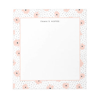 Modern Blush Floral Dots Pattern Personalised Notepad