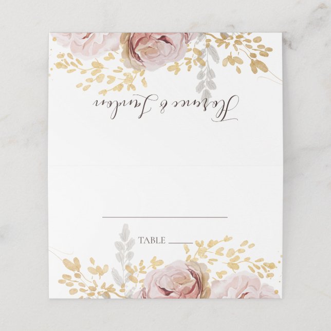 Modern Blush Floral | Folded Place Card (Outside Unfolded)