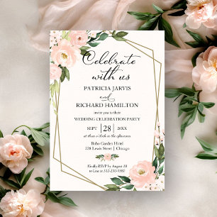 Modern Blush Floral Geometric Wedding Invitation