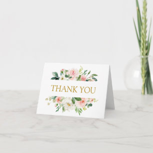 Modern Blush Floral Gold WEDDING THANK YOU Card