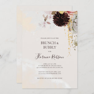 Modern Blush Floral   Marble Brunch and Bubbly Invitation