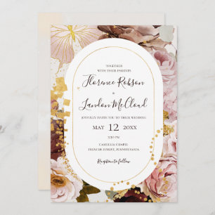 Modern Blush Floral   Marble Frame Casual Wedding Invitation