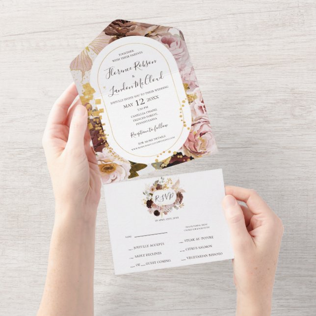 Modern Blush Floral | Marble Frame Seal And Send All In One Invitation (Tearaway)
