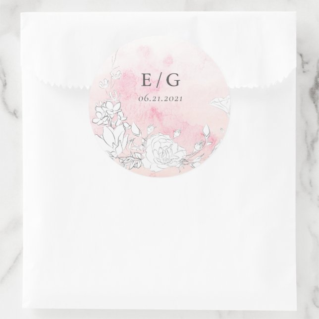 Modern Blush Floral Monogram Wedding Envelope Seal (Bag)