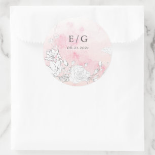 Modern Blush Floral Monogram Wedding Envelope Seal