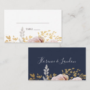 Modern Blush Floral   Navy Flat Wedding Place Card