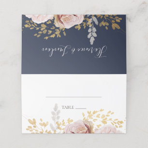 Modern Blush Floral   Navy Folded Place Card