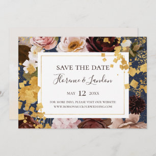 Modern Blush Floral   Navy Horizontal Save The Dat Save The Date