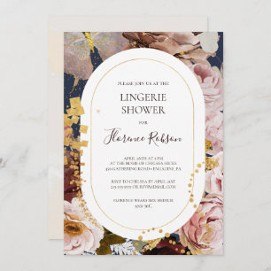 Modern Blush Floral   Navy Lingerie Shower Invitation