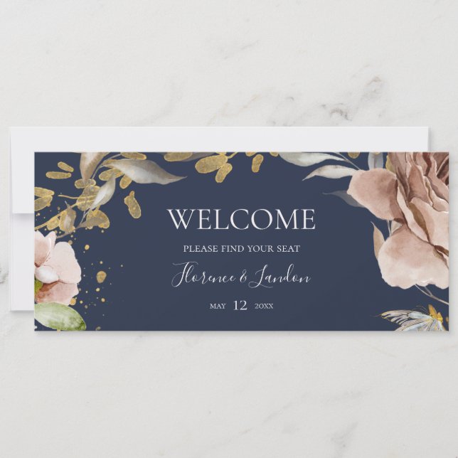 Modern Blush Floral | Navy Seating Chart Header (Front)