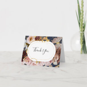 Modern Blush Floral   Navy Thank You Card