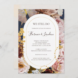 Modern Blush Floral   Navy We Still Do Invitation