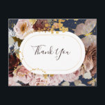 Modern Blush Floral | Navy Wedding Thank You Postcard<br><div class="desc">This modern blush floral | navy wedding thank you postcard is perfect for your elegant boho luxury rose gold, sage green, blush pink wedding. Design features a gold foil frame or bouquet with rustic red peach spring peony, a classic whimsical watercolor succulent flower, greenery including fern and eucalyptus, with appearances...</div>