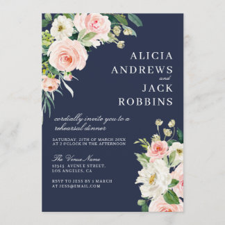 modern blush floral rehearsal dinner invitation