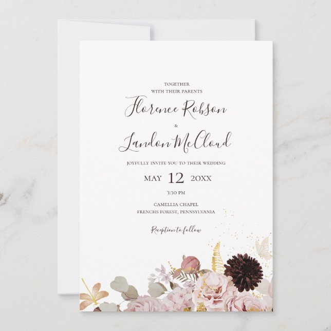 Modern Blush Floral | Simple All In One Wedding Invitation (Front)