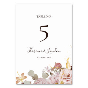 Modern Blush Floral Table Number