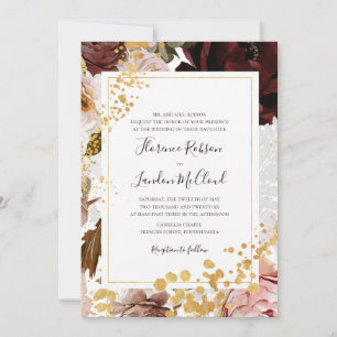 Modern Blush Floral   Traditional Frame Wedding Invitation