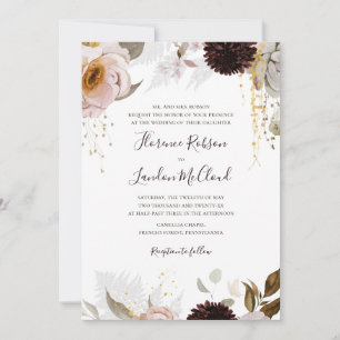 Modern Blush Floral   Traditional Wedding Invitation