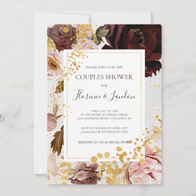 Modern Blush Floral | Watercolor Couples Shower Invitation (Front)