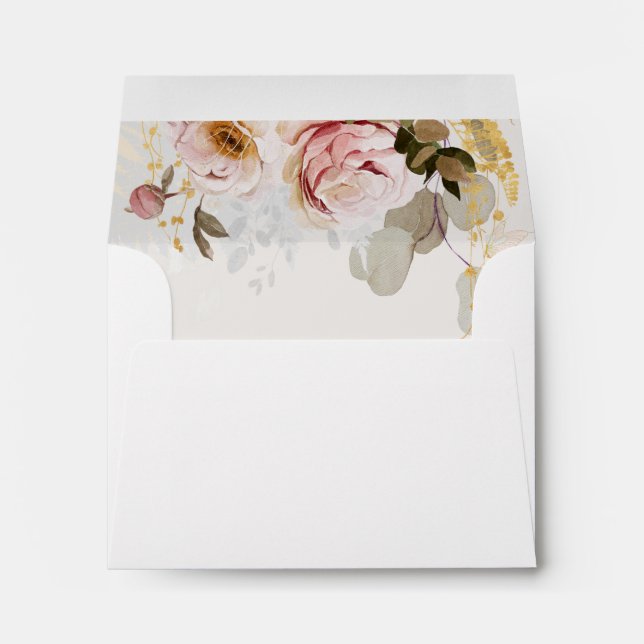 Modern Blush Floral Watercolor Self Addressed RSVP Envelope (Back (Bottom))