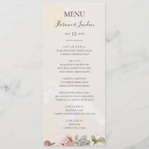 Modern Blush Floral   Watercolor Wedding Dinner Menu