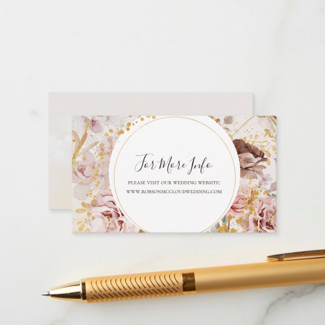 Modern Blush Floral | Watercolor Wedding Website Enclosure Card (Front/Back In Situ)