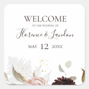 Modern Blush Floral   Wedding Welcome Square Sticker