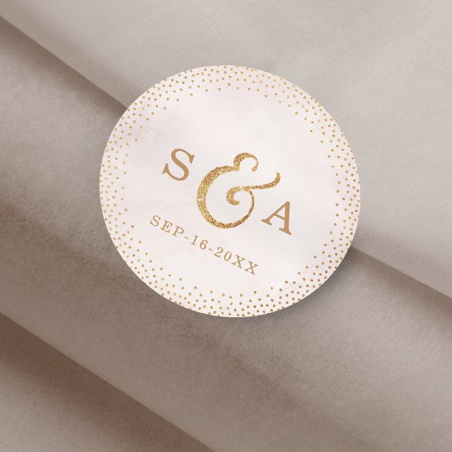 Modern blush glitter rose gold wedding monogram classic round sticker (Modern blush glitter rose gold wedding monogram classic round sticker)