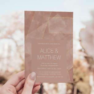 modern blush gold abstract wedding invitation