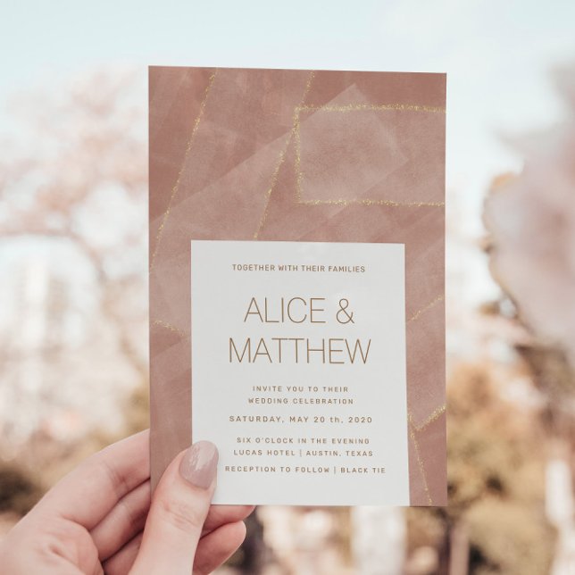 Modern Blush Gold Abstract Wedding Invitation (Creator Uploaded)