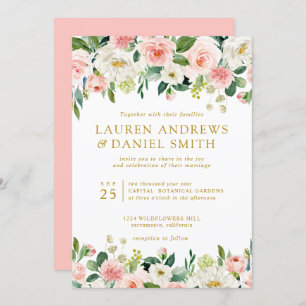 Modern Blush Gold Chic Botanical Garland wedding Invitation