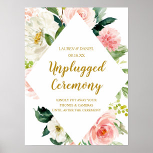 Modern Blush gold Unplugged Wedding Ceremony Sign